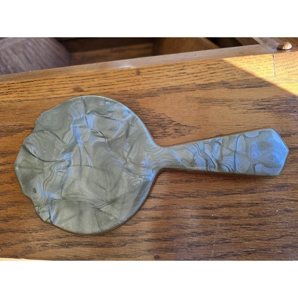 Art Deco Bakelite Green Marbleized Hand Held Vanity Mirror